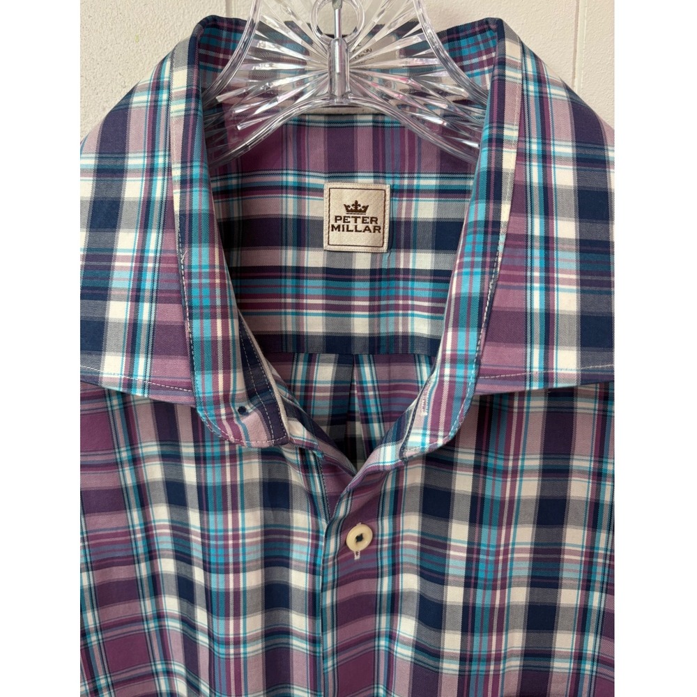 Peter Millar Mens Plaid‎ Size L Button Up Shirt 100% Cotton Multi Color LS